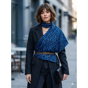 Women's Saks Fifth Avenue Blue Black Leopard Print Scarf One Size